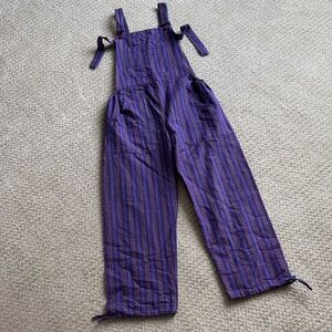 Pacha Mama | 100% Wool Handmade Overalls Jumpsuit in Purple Stripe | Size S
